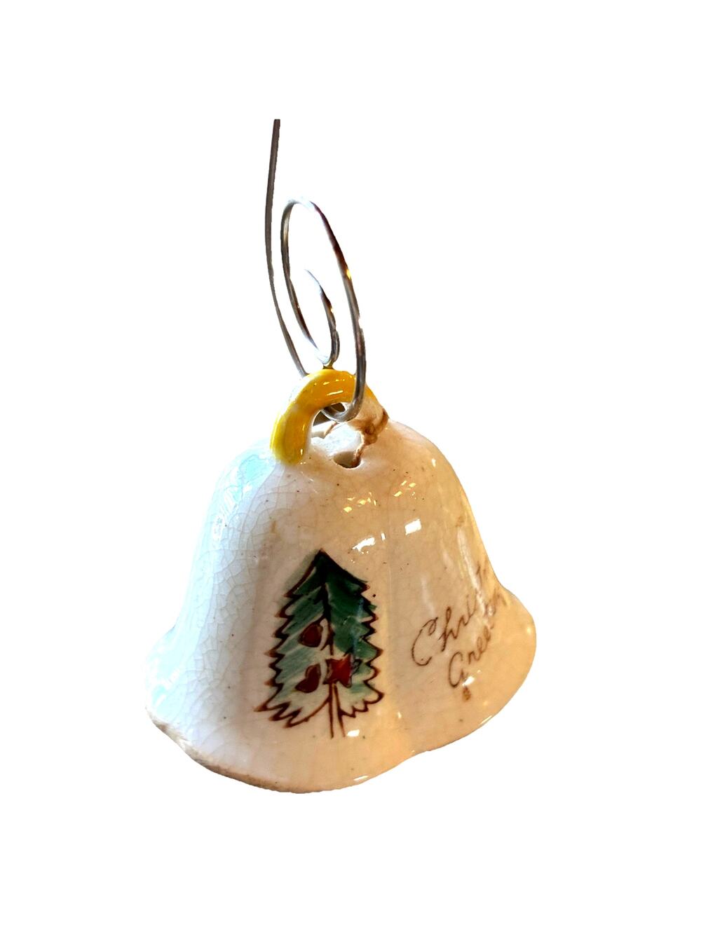 VTG 50s 60s Porcelain Christmas Bell Japan Tree Ornament Crackle Glaze Grandma